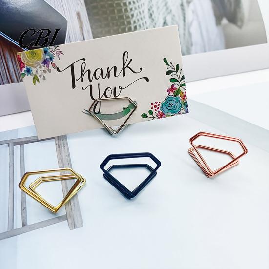 Desk Business Card Organizer 10 Pcs Table Number Holders, Diamond Shape Memo Photo Clips, Small Stand Display Stands, Metal Place Holder for