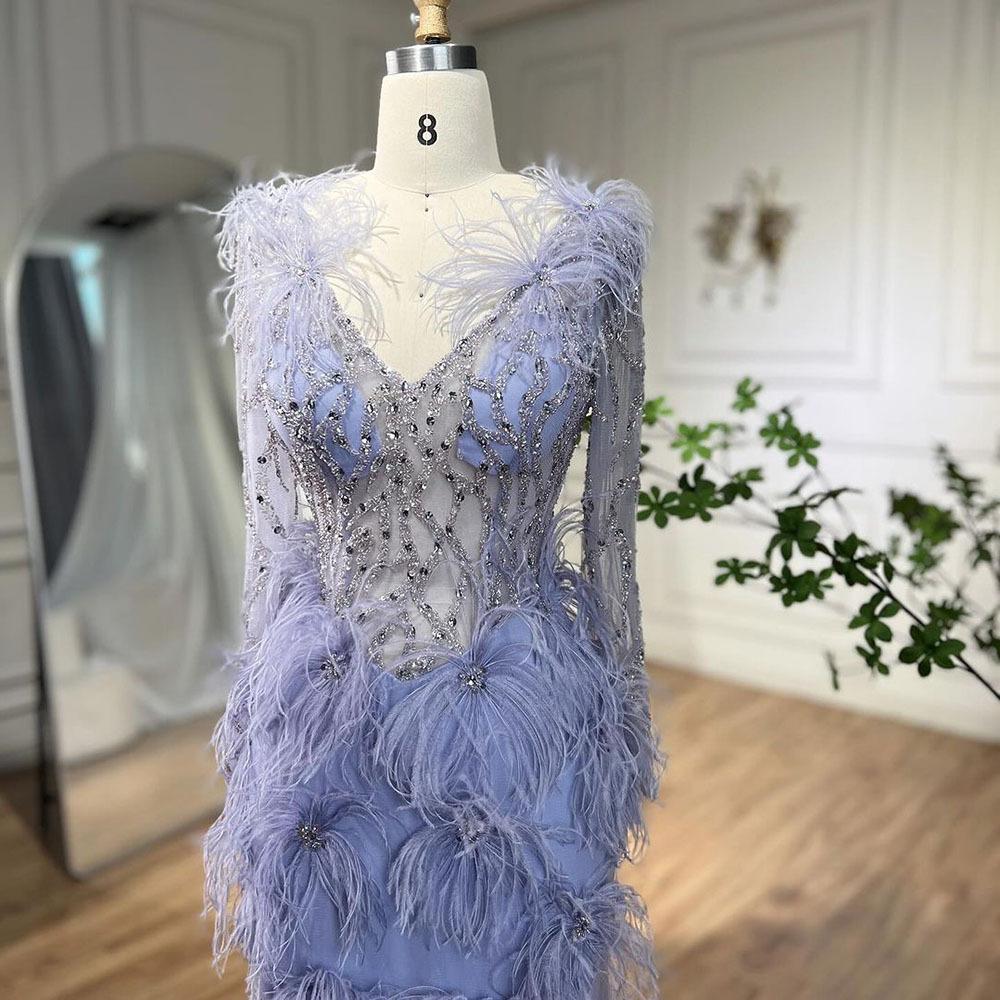 New caramel color sexy neck fishtail beads feather banquet wedding officiating dress dress LA11989