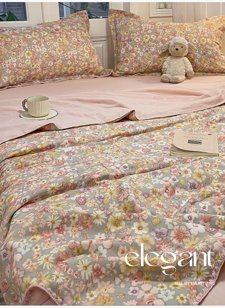Cotton A-class double-layer yarn soybean fiber summer blanket four piece set