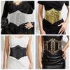 Elastic Gold Cummerbunds Shinny Blingbling Corset Belt Luxury Leopard Print Waistband  Dress