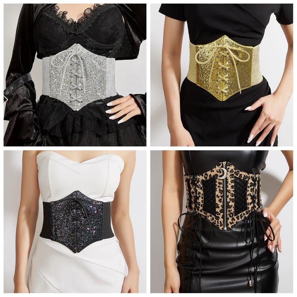 Elastic Gold Cummerbunds Shinny Blingbling Corset Belt Luxury Leopard Print Waistband  Dress