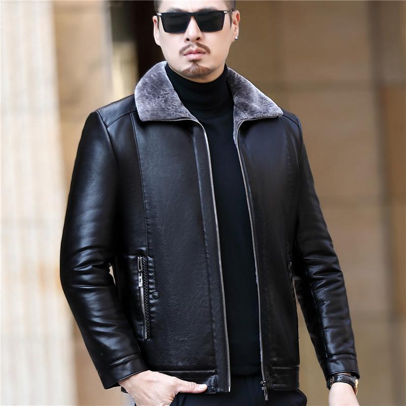 Sheepskin Genuine Leather Jacket for Men, Father's Jacket, Fur All-in-one Plus Velvet Leather Jacket for Middle-aged and Elderly People