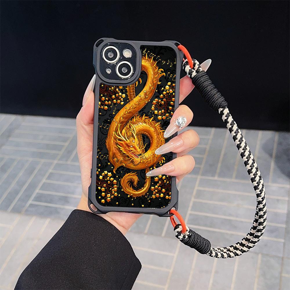 Ae77 Dragon Design Art Soft Phone Cases for iPhone 16 15 14 13 12 11 Pro Max 7 8 Plus XR XS Max with Wrist Strap Lanyard Corner Protection Back Cover