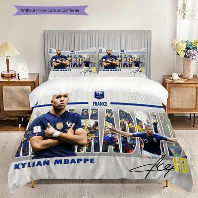 Kylian Mbapp Goal France Bedding (1 * Duvet Cover + 2 * Pillowcase, Without Core) 2D Flat Duvet Cover and Pillowcase Soft and Comfortable Bedding Set