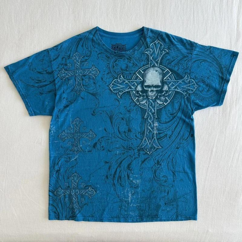 Футболка Flea Market Affliction Мужская Y2K Винтаж Мальчик Уличная мода Готика Оверсайз Короткий рукав Топ