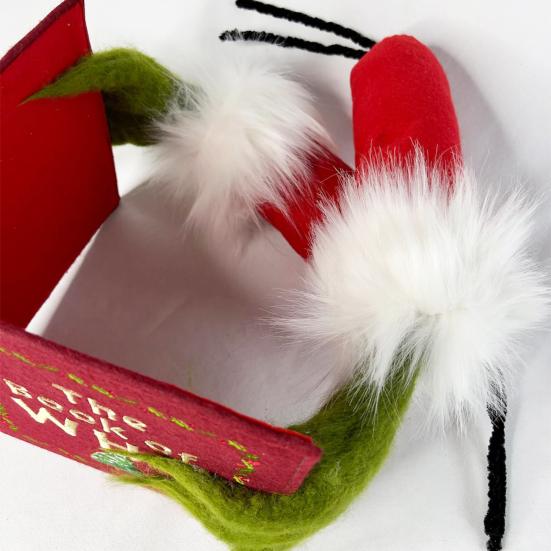 Green Elf Reading Book Christmas Tree Topper Plush Elf Head Arm Treetop Ornament for Farmhouse Holiday Party Tree Decor