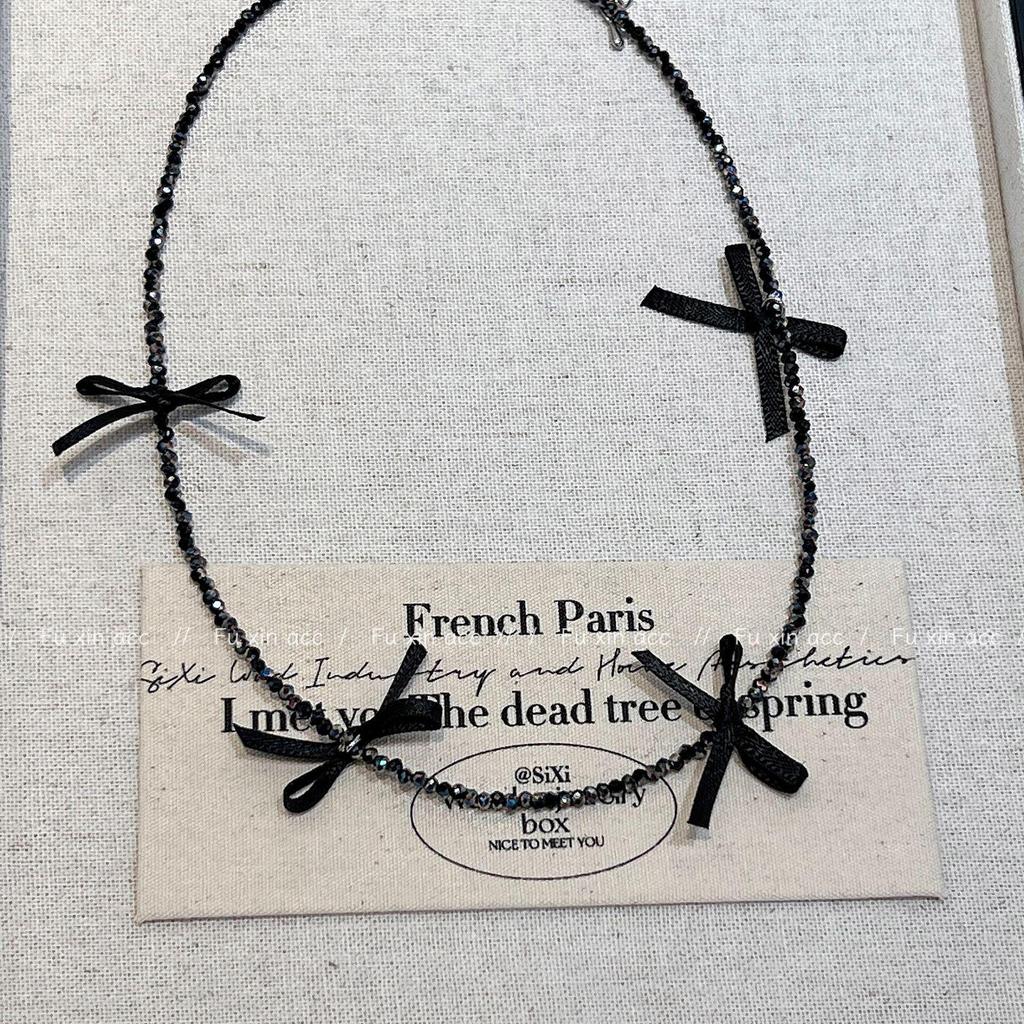 Изысканное ожерелье из хрустальных бусин с бантом из ленты - легкий роскошный стиль из Тондэмуна, Южная Корея