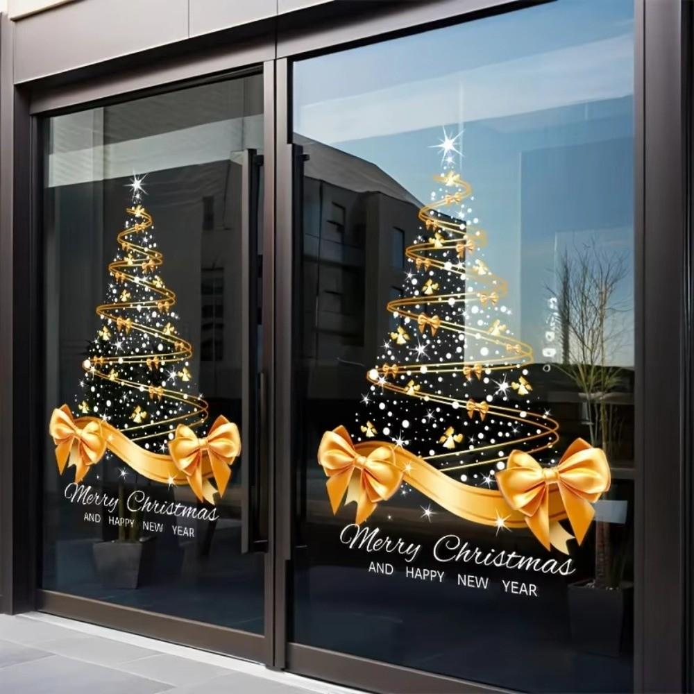 Self-Adhesive Christmas Tree Stickers Vinyl Material Xmas Window Clings New Year Decorations