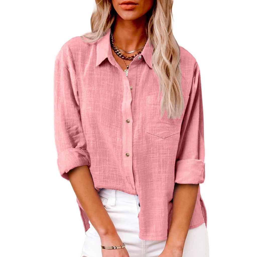 Women's Autumn Long Sleeve Button Solid Color Loose Shirt Casual Large Size Shirt