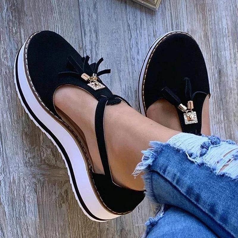 Women's Sandals Summer 2025 Casual Flat Platform Heel Tassel Buckle Strap Female Sandals Platform Vulcanized Shoes for Women New