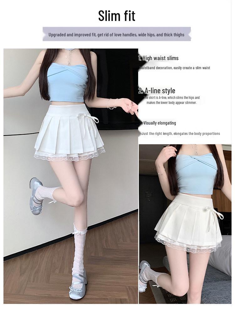 Pure Desire Pleated Lace-Trim A-line Mini Skirt - Women's Autumn Niche Style
