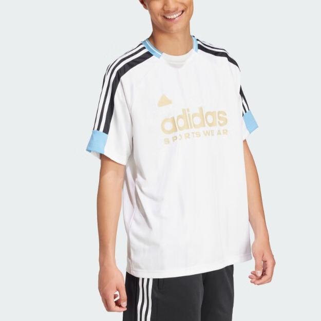 adidas Футболка с коротким рукавом и круглым вырезом, с принтом в полоску, мужская, белая IY4496