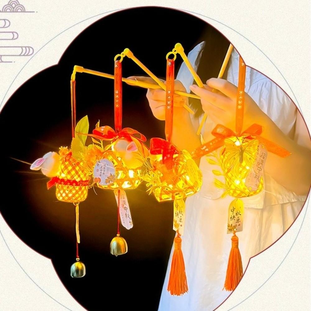 Bamboo Weaving Cage Mid-Autumn Festival Lantern LED Light Bamboo Portable Lantern Gifts
