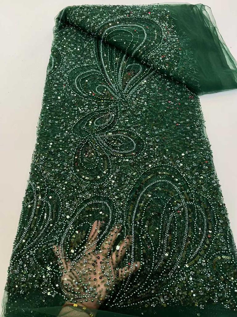 Африканское кружево Французская ткань с пайетками 2025 Высококачественная вышивка Тюлевые кружевные ткани с бисером для шитья свадебного платья в Нигерии