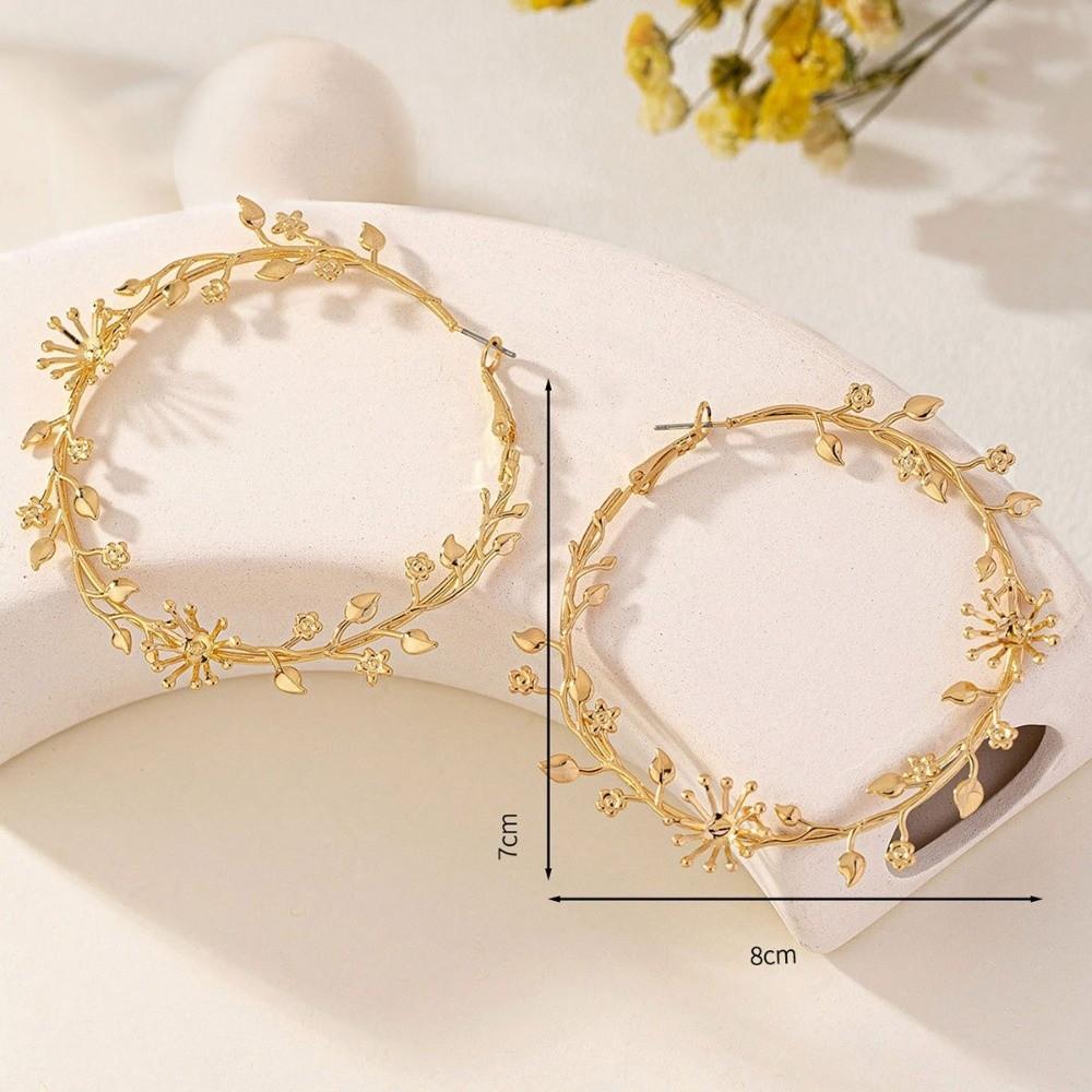 1 Pair Gold Plated Rose Flower Hoop Earring Metal Stud Hoop Earring Women's Fashion Accessory