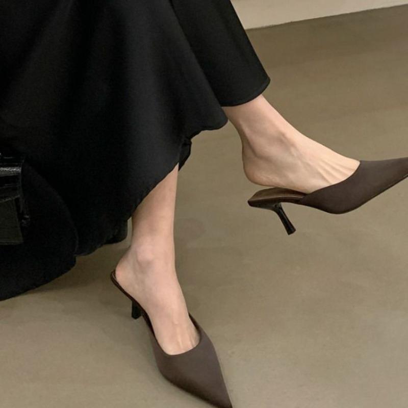 2025 Новые женские тапочки с острым носком и леопардовым принтом на тонком каблуке, роскошные туфли-лодочки на высоком каблуке, женские мюли