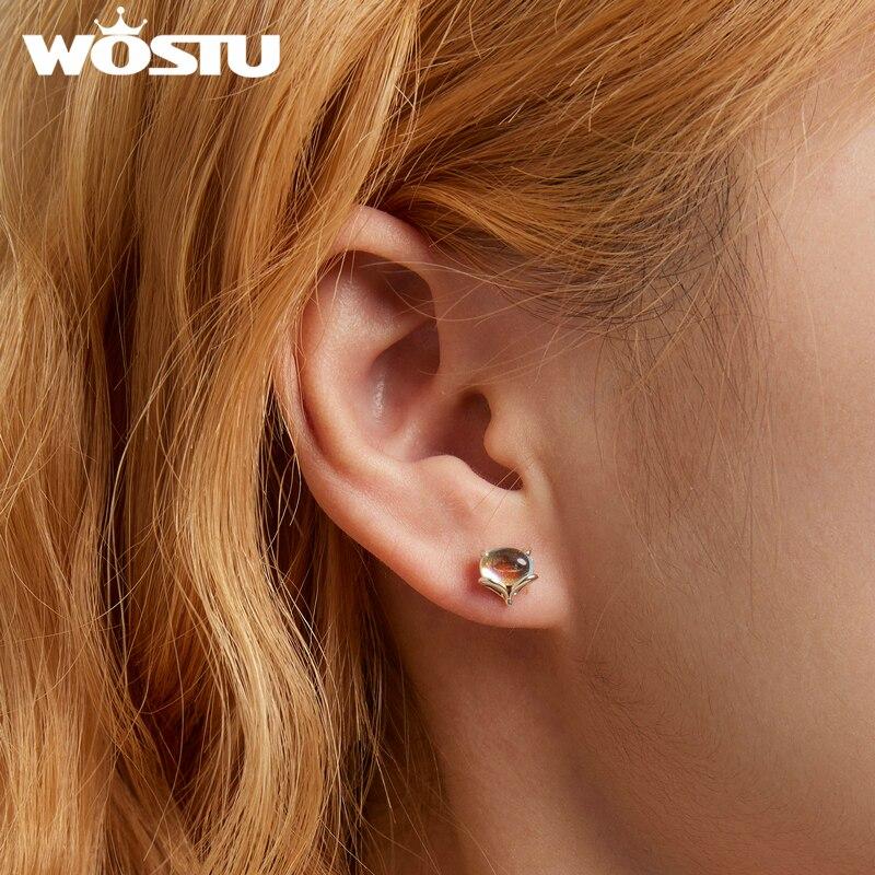 WOSTU 925 Sterling Silver Animals Moonstone Cute Fox Stud Earrings For Women Fashion Party Jewelry Gift