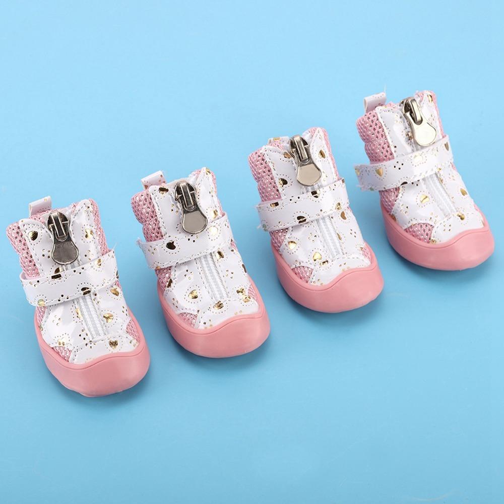 4Pcs Golden Mesh Mesh Dog Shoes Breathable Puppy Paw Shoes Breathable Pet Boots Teddy Bichon
