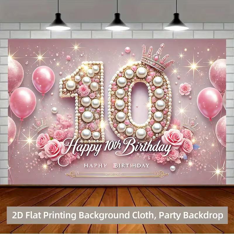 2D 10th Birthday Crown Backdrop Banner for Princess Themed Party Supplies