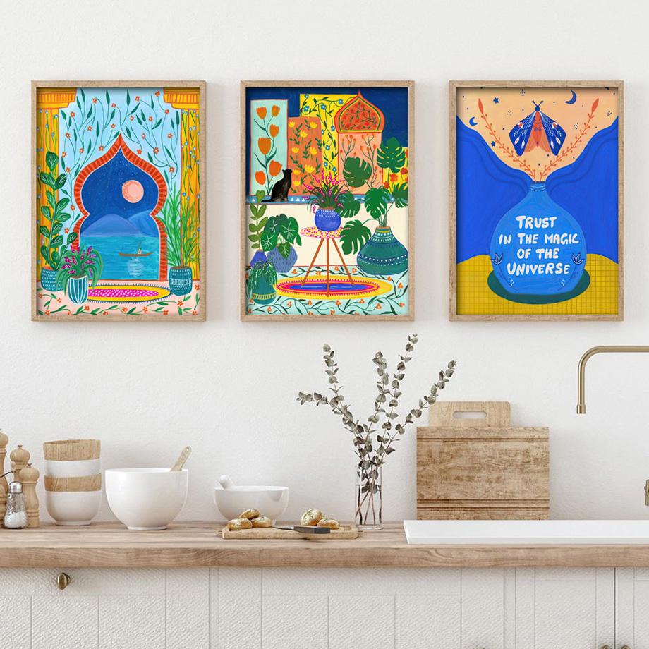 Тропический Тигр, Леопард, Рыба, Лотос, Марокко, Ваза, настенная живопись на холсте, постеры и принты, настенные панно для декора гостиной, без рамки