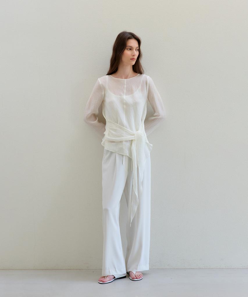 THEELO Flowy Banding Slacks (Ivory)