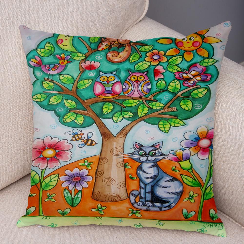 Детская живопись маслом Искусство Наволочка для подушки Обе стороны Плюшевая наволочка Декор Мультяшное растение Наволочка для дивана Дома Машины