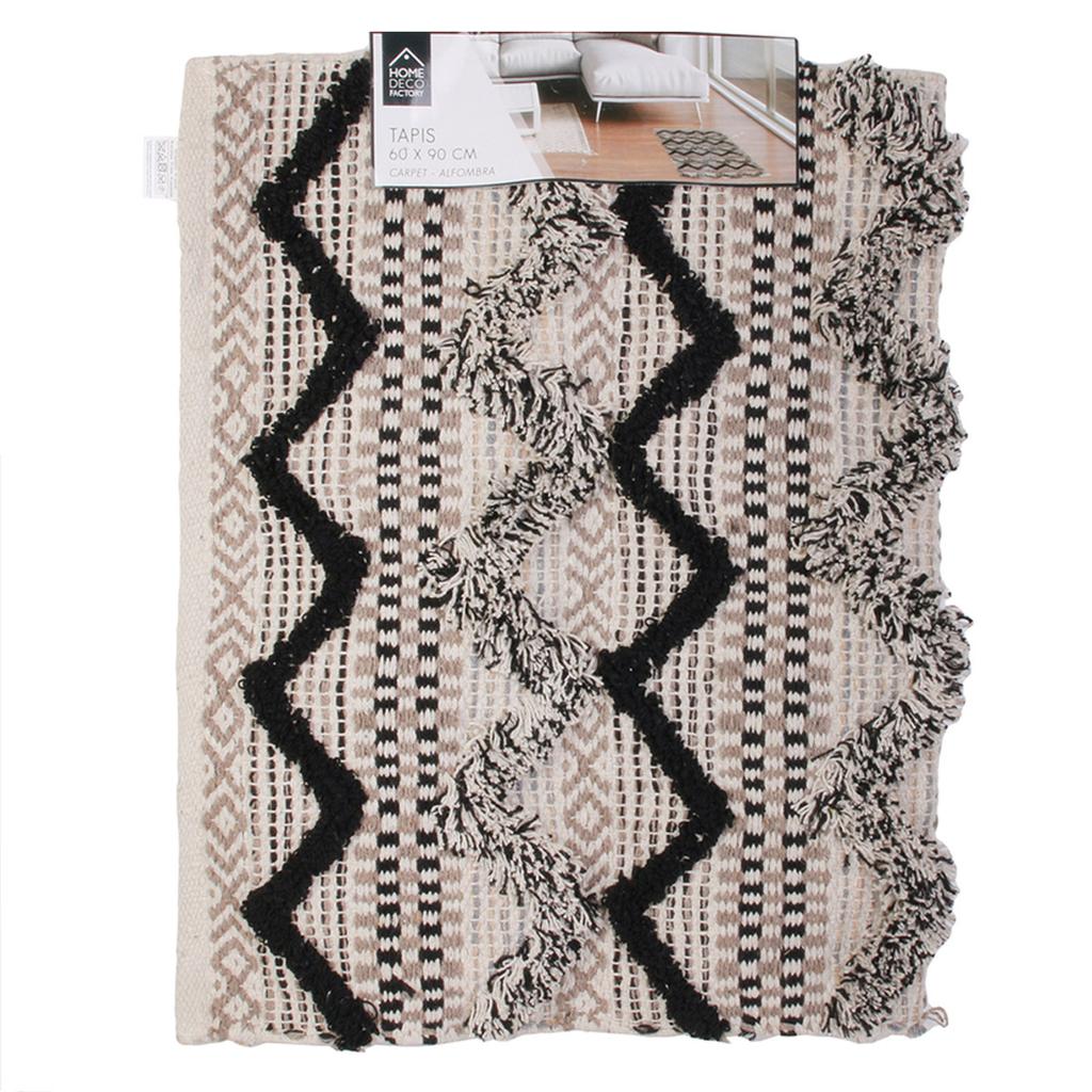 Les Trésors De Lily [R2498] - 'Boho' Black Beige Cotton Rug - 90x60 Cm