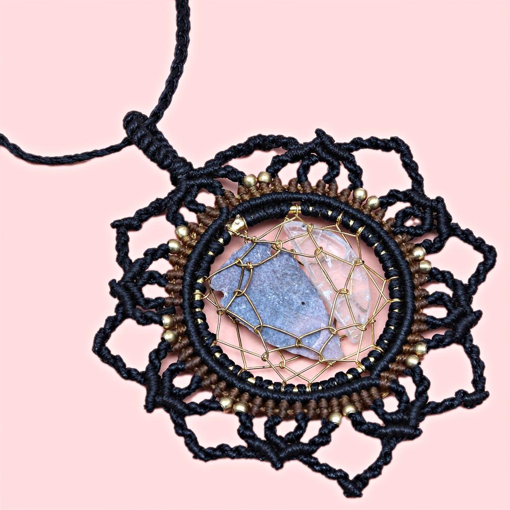 Necklace Macrame Agate Handmade Pendant Necklace Natural Thread Choker Jewelry
