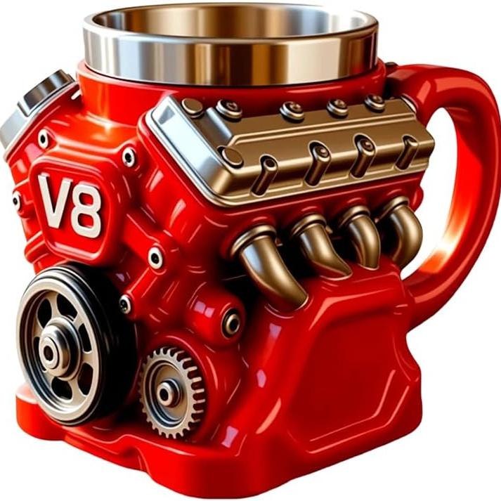 Кружка для кофе в стиле ретро с изображением двигателя V8, персонализированная, с двойными стенками и ручкой. Идеально подходит для Дня отца, Рождества, мужа, механика, автолюбителя.