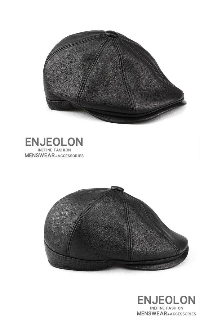Men's Genuine Leather Retro Octagonal Beret – Autumn/Winter Cowhide Hat
