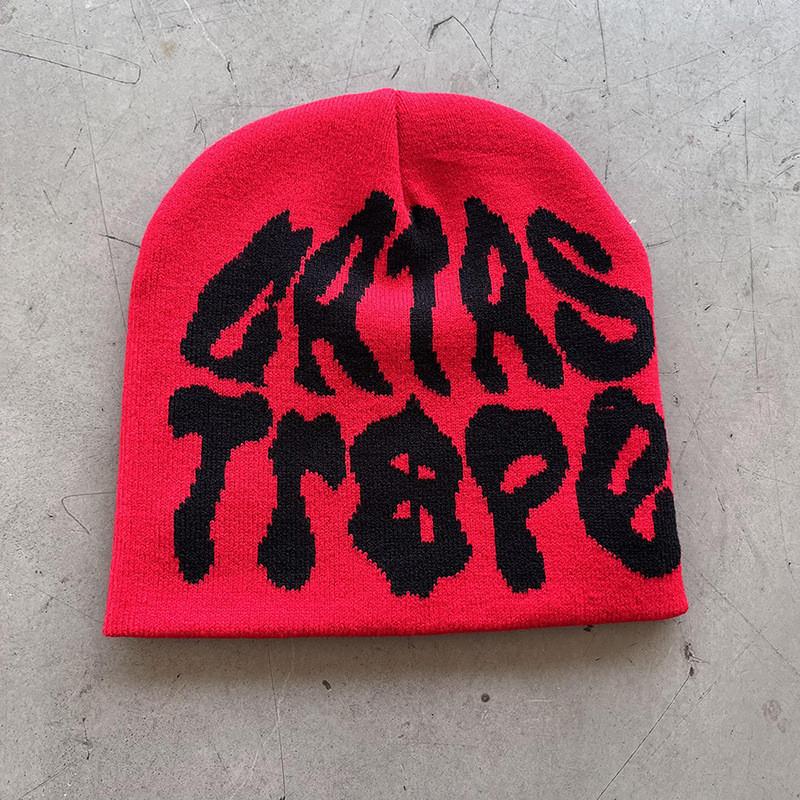 Trendy High Top Knitted Hat With Letter Graphics For Fall Winter Streetwear