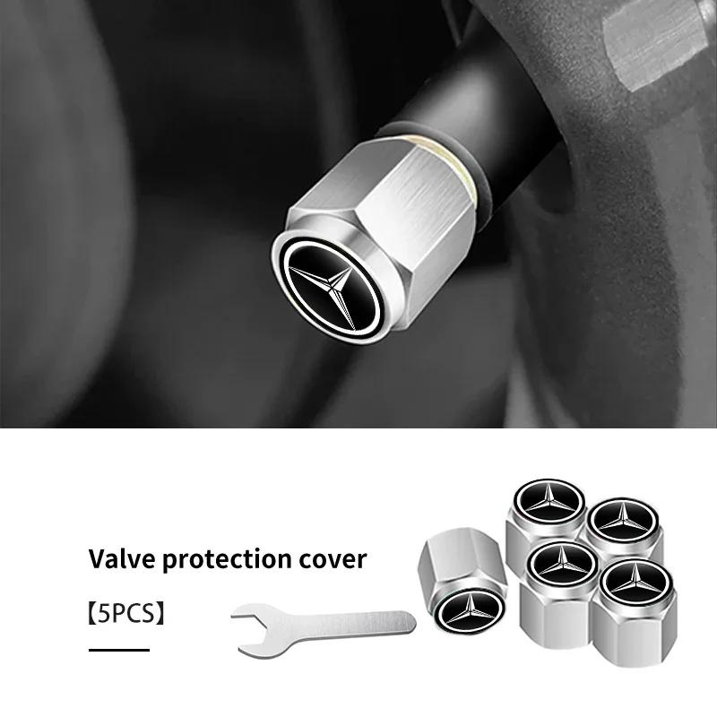 BVR1 New For Mercedes Benz 5pcs Car Wheel Tire Valve Caps Tyre Rim Stem Covers Waterproof For Benz AMG A C E S G Class W201 W210 W108