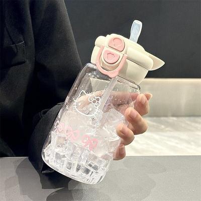 500 мл Кружка-соломинка Hello Kitty Милая Портативная Пластиковая Кружка Простая Студенческая Кружка для Двойного Питья Спортивная Герметичная Чашка для Воды Подарок для Девочек