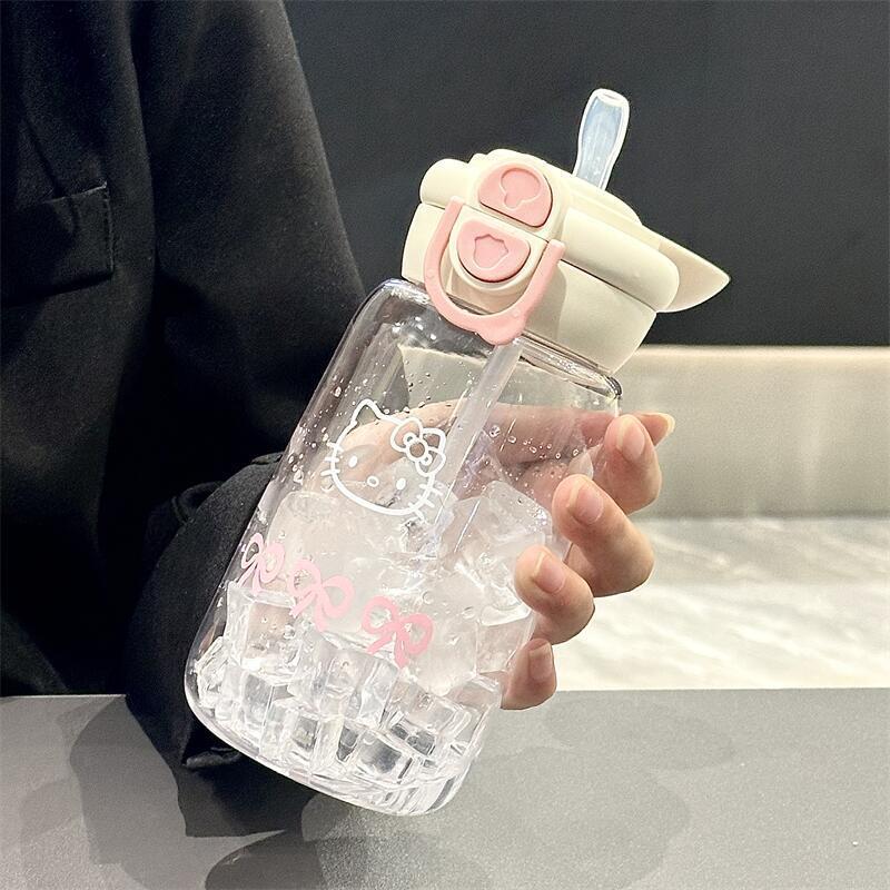 500 мл Кружка-соломинка Hello Kitty Милая Портативная Пластиковая Кружка Простая Студенческая Кружка для Двойного Питья Спортивная Герметичная Чашка для Воды Подарок для Девочек