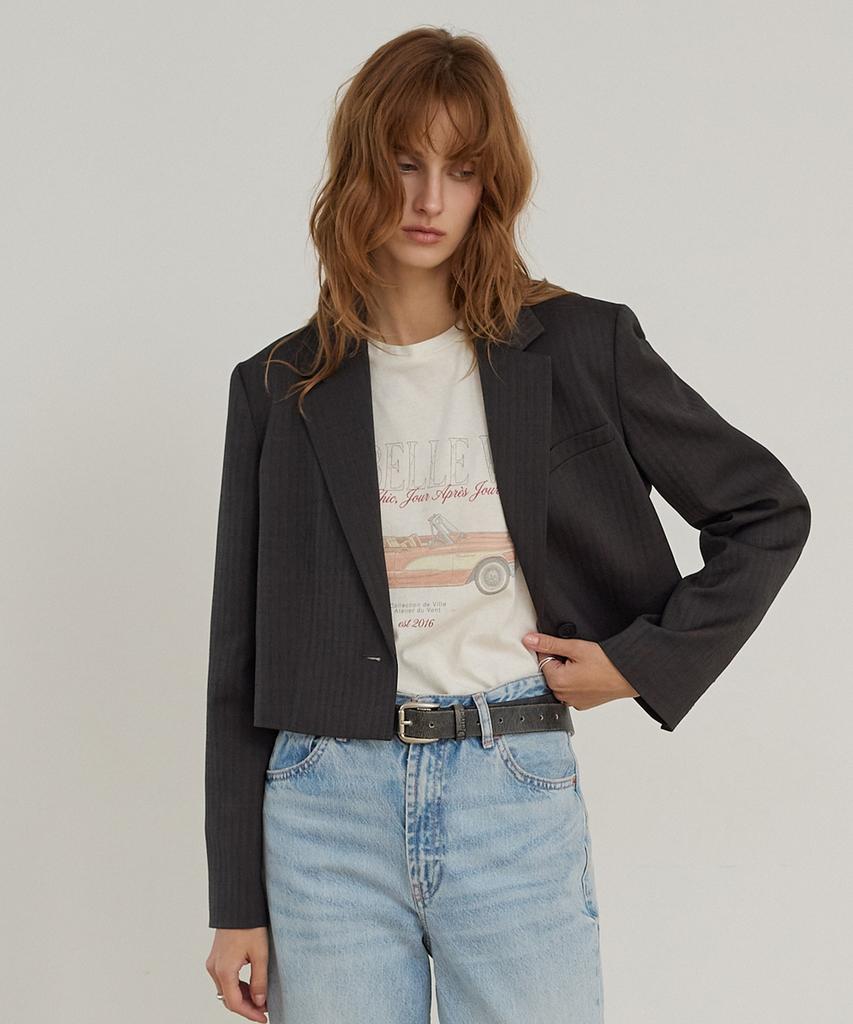 CITYBREEZE Single One-Button Tailored Crop Jacket_Charcoal