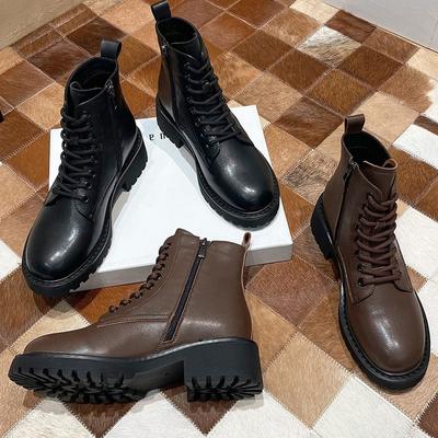 Модные женские ботинки на платформе 1 из натуральной кожи 2024 года, модные ботильоны с боковой молнией, осенние женские ботинки ручной работы Botas Mujer