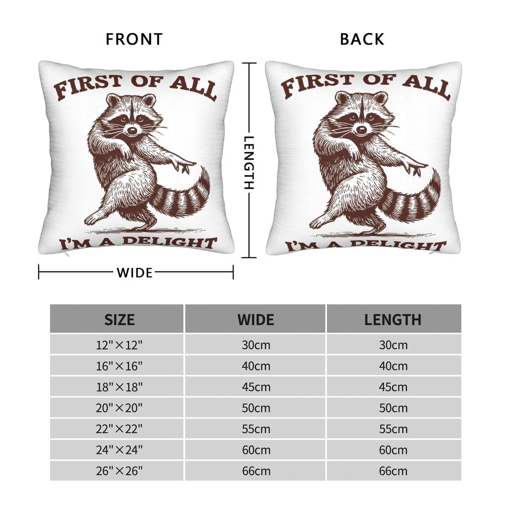 First Of All I'M A Delight Funny Raccoon Pillow Covers Stuff Printed Cushion Cover Gift Throw Pillow Case Cover Chair Multi-Size