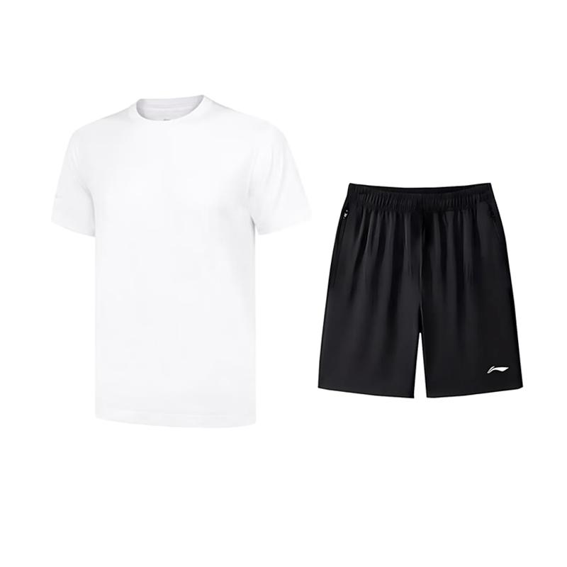 Li-Ning Минималистичный однотонный модный дышащий удобный универсальный круглый вырез пуловер короткий рукав футболка повседневный спортивный костюм AHSW387-1+YATV113-1