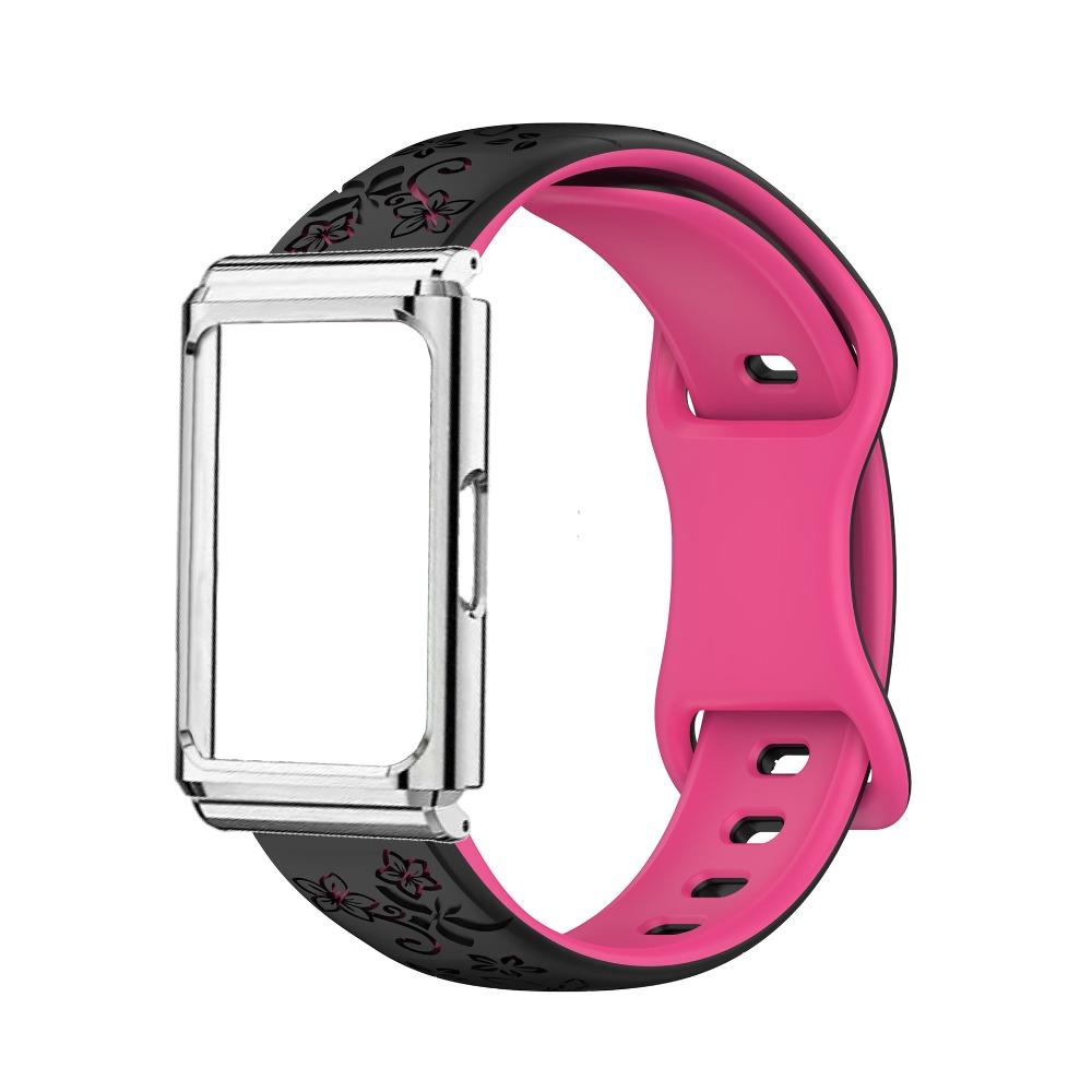 Metal Frame Protective Case + Dual Color Embossed Silicone Strap for Huawei Band 11 Pro