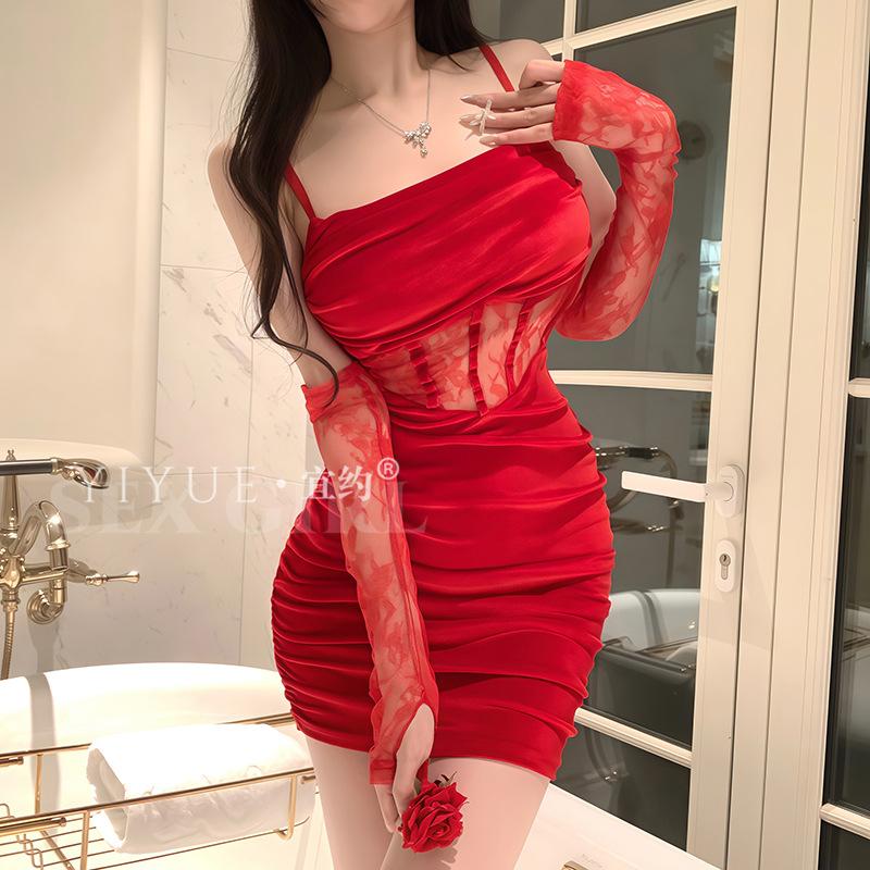 Sexy Hot Girl Nightclub Uniform Velvet halter wrap skirt, Erotic underwear women's uniform Seductive set 1151
