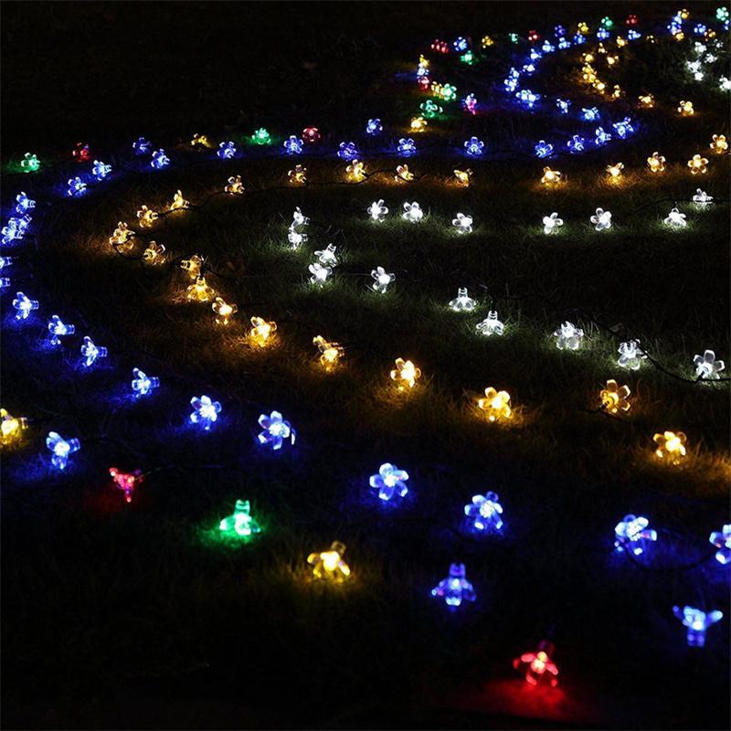 Solar Cherry String Lights Outdoor Sakura Garlands Peach Flower LED Night Lamp for Wedding Party Tree Garden Parterre Decoration
