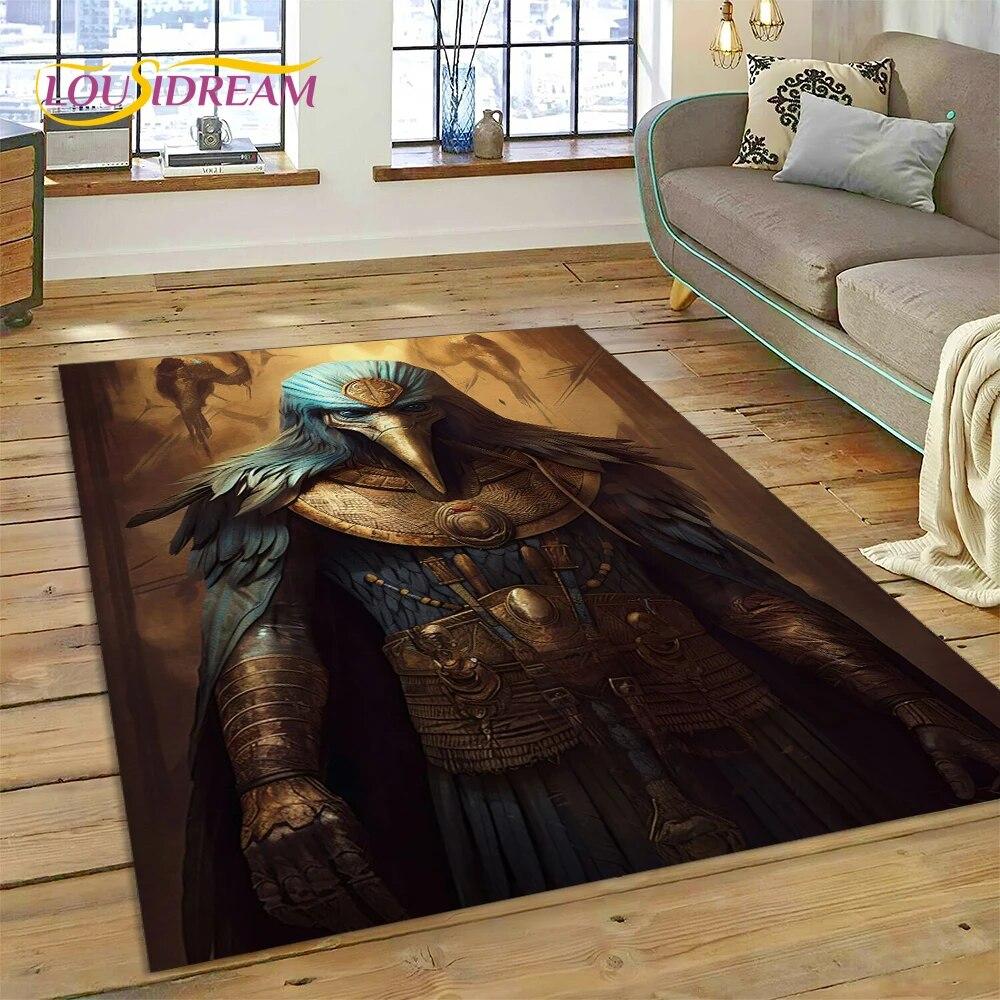 3D Anubis Pharaoh Horus Egyptian Mythology Gods Carpet Rug for Home Living Room Bedroom Sofa Doormat Decor,Area Rug Non-slip Mat