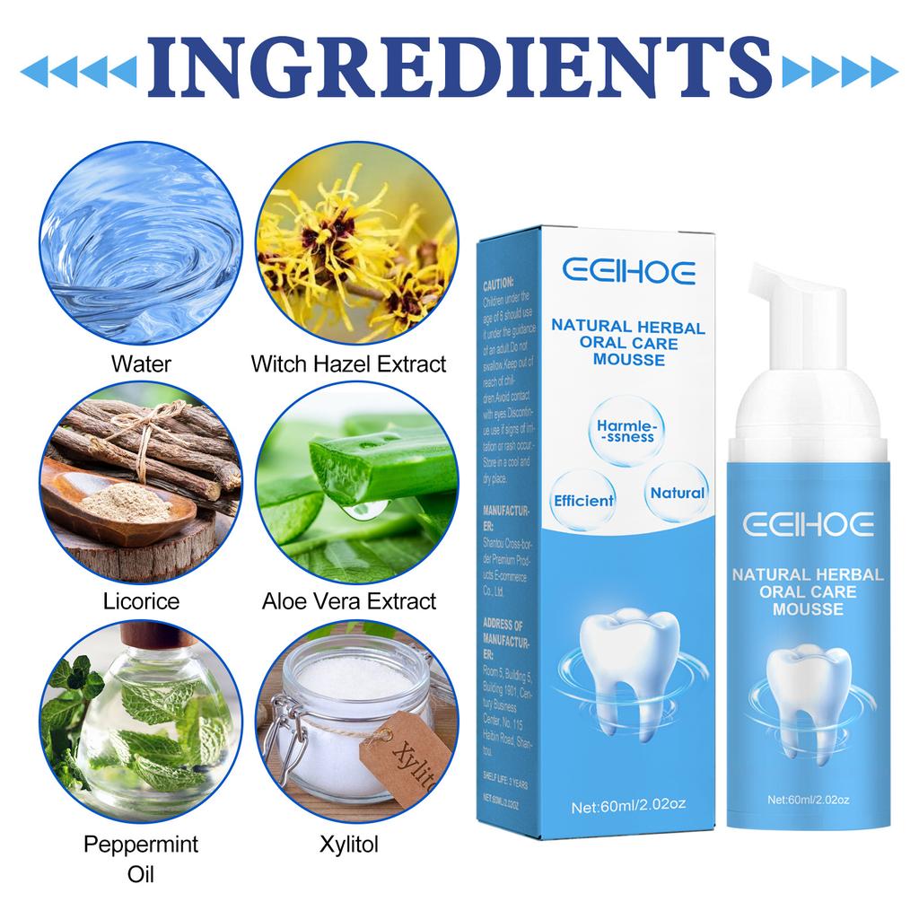 EELHOE Зубная паста-мусс, отбеливание зубов, мусс, пена для глубокой чистки, зубная паста, удаляет пятна, свежее дыхание, инструменты для ухода за зубами, 60 мл
