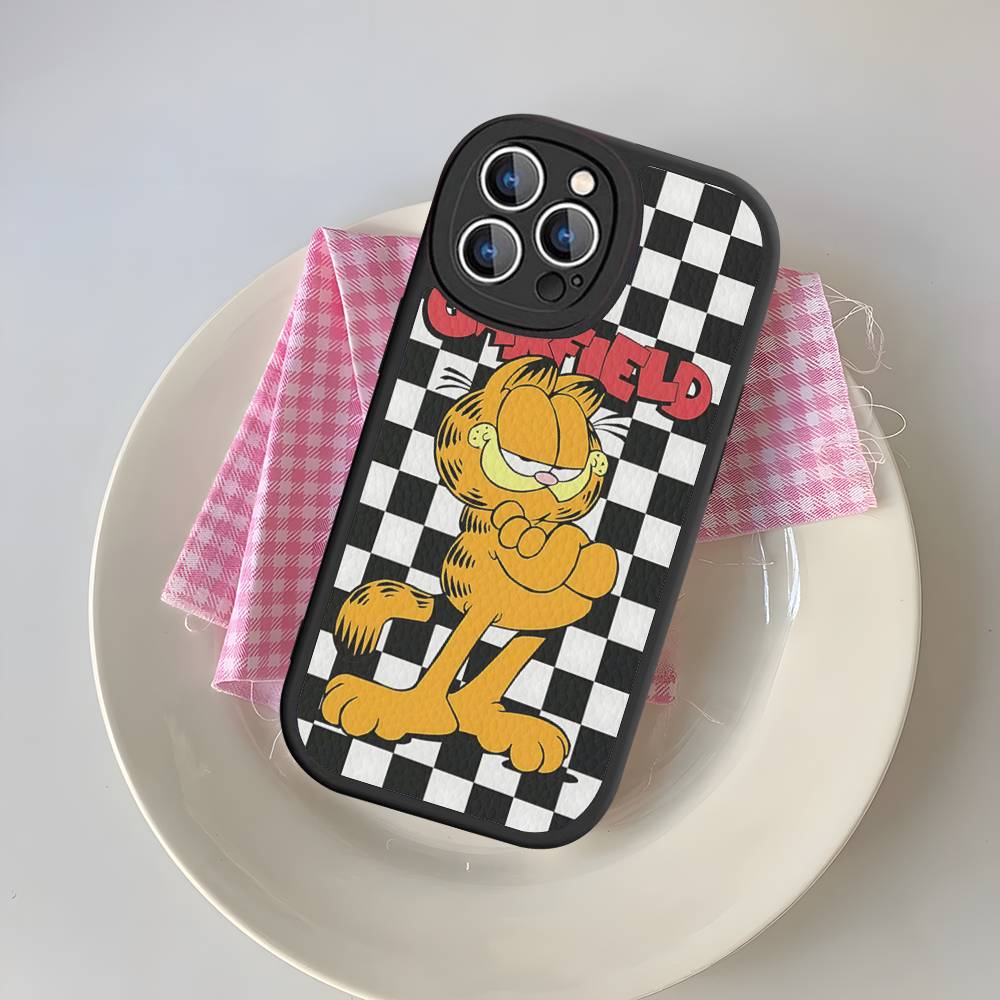 Милый Аниме Кот Гарфилд Чехол для Телефона для iPhone 16 15 14 13 12 11 Pro Max Plus Кожаный Мягкий Задний Чехол