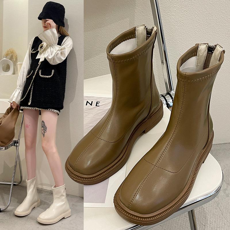 Модные женские ботинки на молнии в корейском стиле с толстой подошвой, белые ботинки, женские ботильоны, модные туфли на низком каблуке, женские короткие ботинки