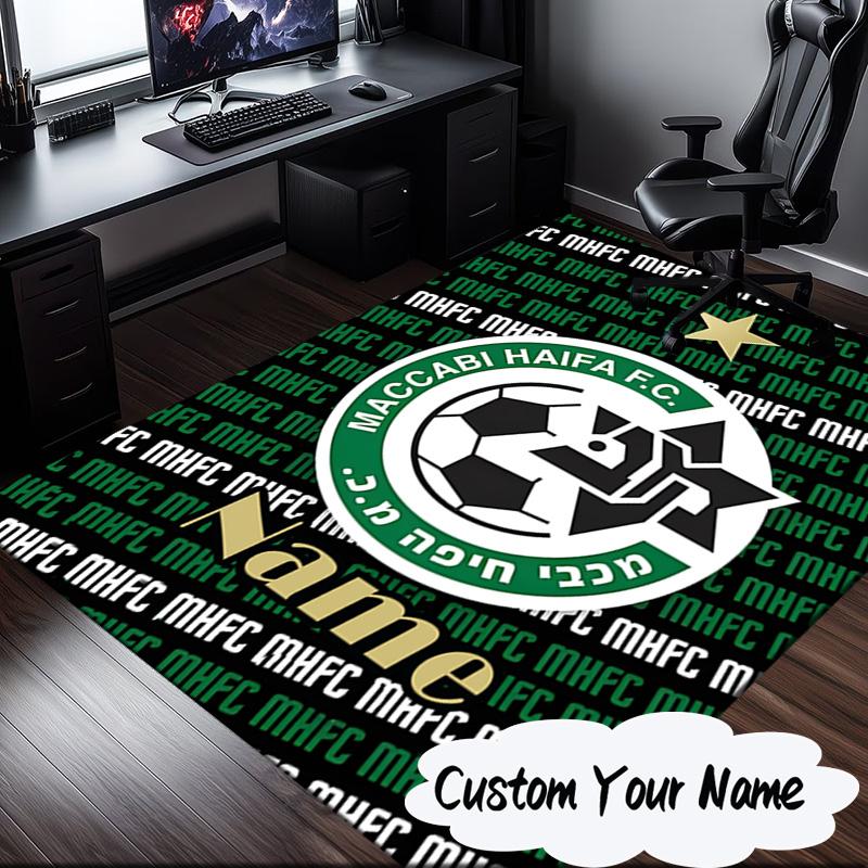 Custom Name Maccabi FC Crest Rug for Living Room, Game Rooms, Office, Bedroom, Floor Mat Playful Design, fan gifts Christmas decor