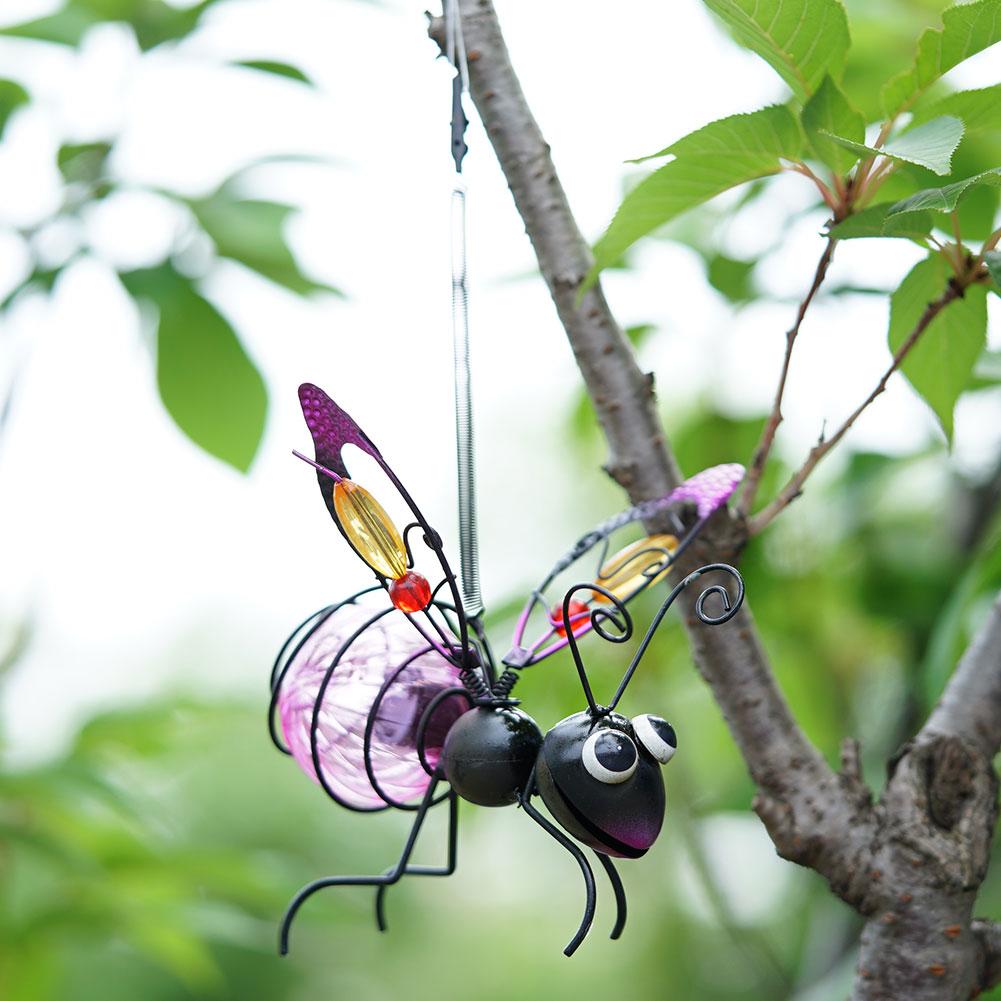 Солнечная железная статуя насекомого со светодиодной гирляндой, наружное водонепроницаемое подвесное украшение для дерева для забора, двора, сада, художественного декора