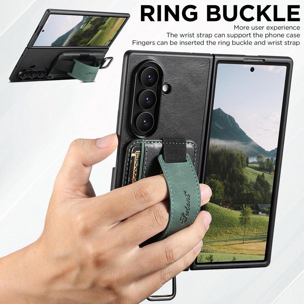 Кожаный защитный чехол SUTENI с ремешком на запястье для Samsung Z Fold 7/6/5