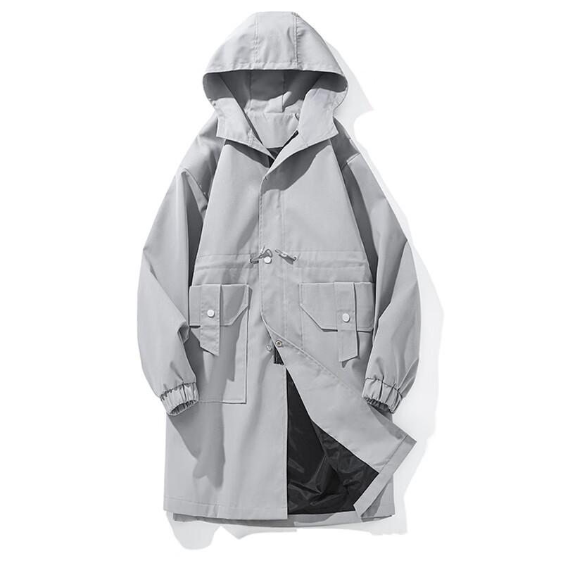 ROMON Men's Mid-length Hooded Business Casual Trench Coat