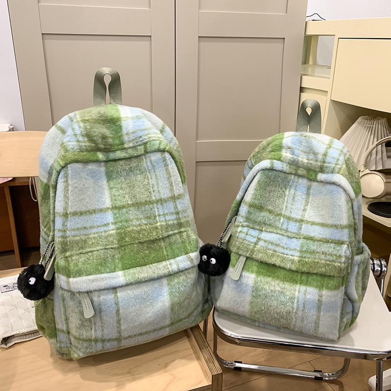 Шерстяной клетчатый школьный рюкзак для студента, большой вместимости, женский рюкзак